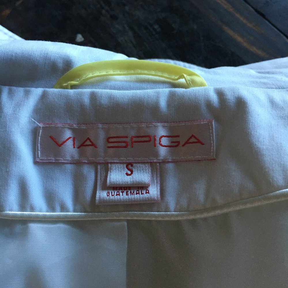 Via Spiga Belted White Trench Coat with Black Trim - Picture 4 of 7